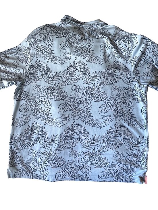 Caribbean Mens Light Blue Half-Zip Pullover With Black Leaf Print Size L - Picture 2 of 5